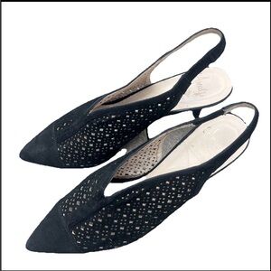 Amalfi by Rangoni Italy Black Leather Women 9N Platoon Sling backs Pumps 3” Heel